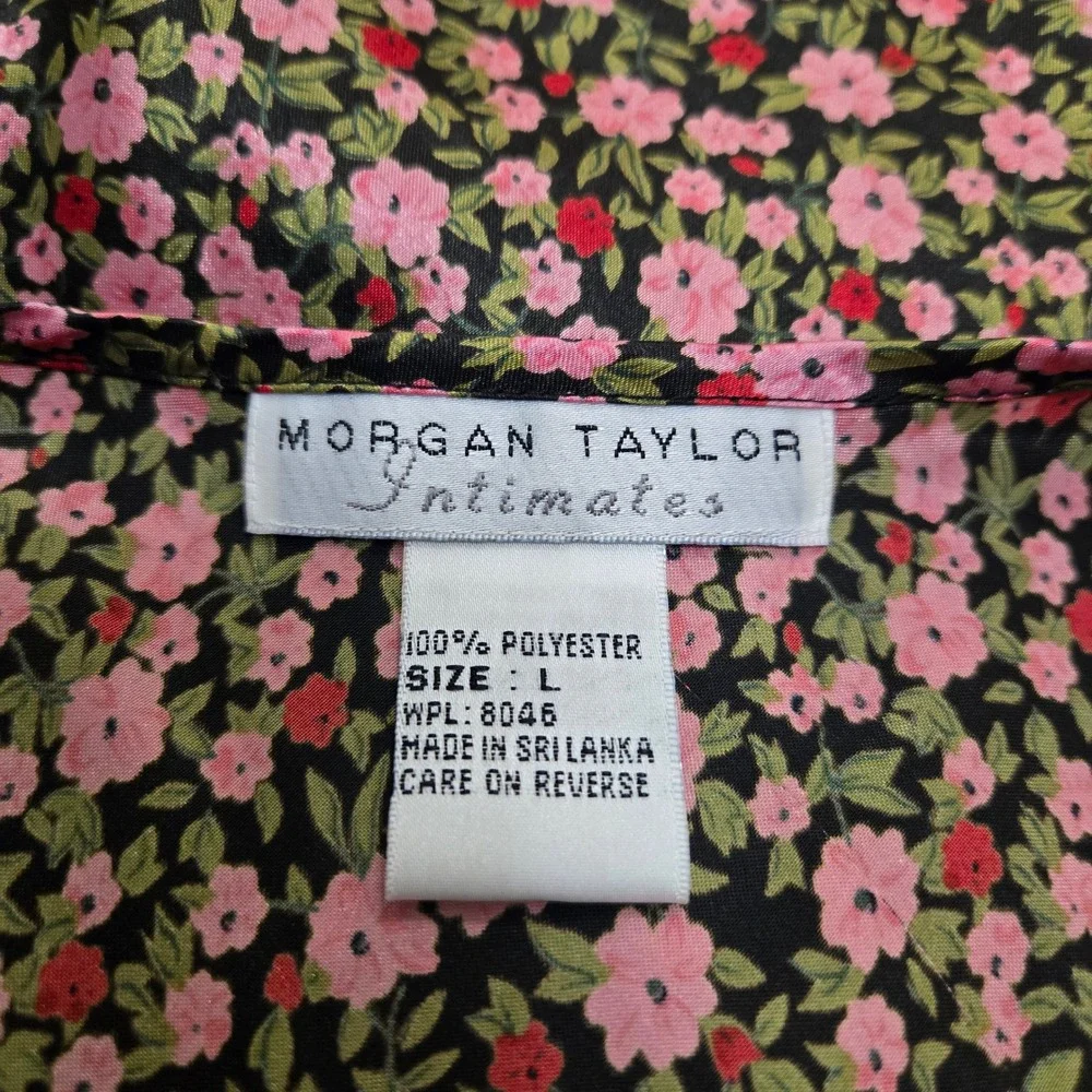 Morgan Taylor Intimates‎ Floral Nightgown Pink Black Strappy Satin Chemise Large